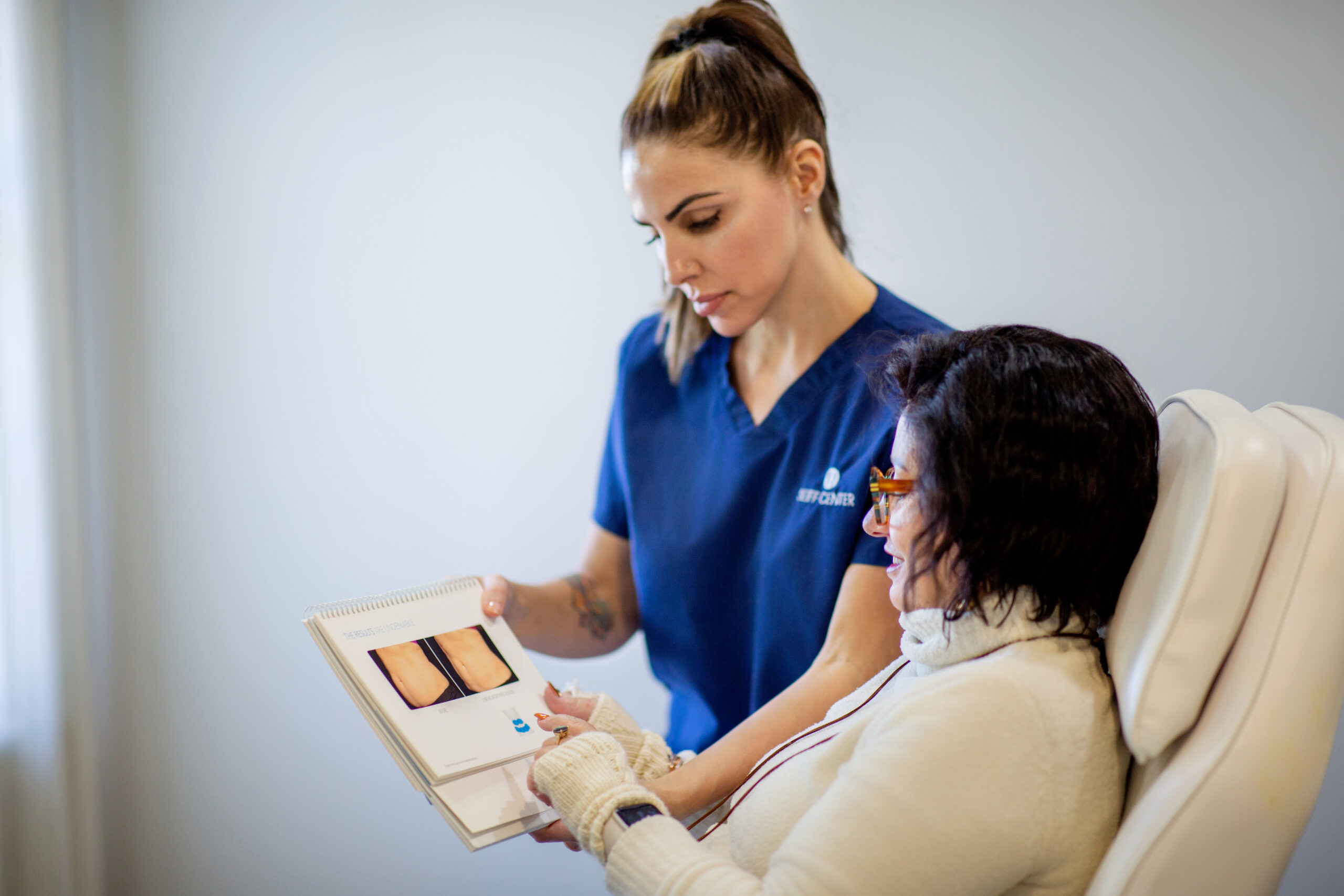 Close-up of HydraFacial consultation that will enhance patients skin clarity at Seiff Center
